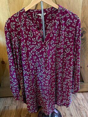 Cato Burgundy Floral Print V-Neck Top 18/20W